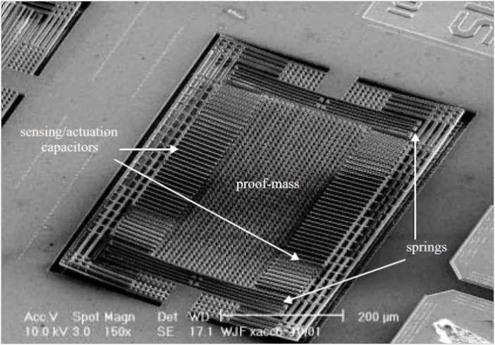 CMOS MEMS 加速度計的掃描電子顯微照片 (SEM)